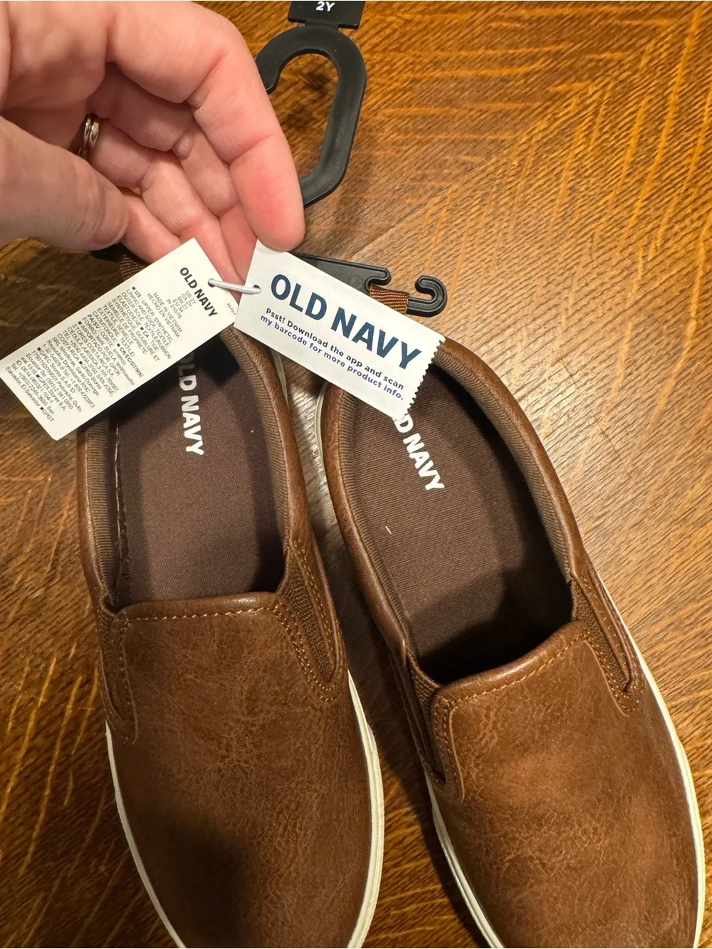 Old Navy Brown Slip-On Kids Dress Shoes with White Trim